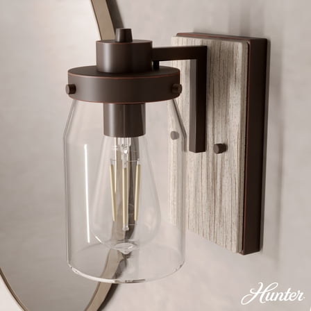 Hunter - Devon Park 1-light Onyx Bengal, Small Sconce Light, Dimmable, Rustic Style, for Bedrooms, Dining, Living Rooms - 48017