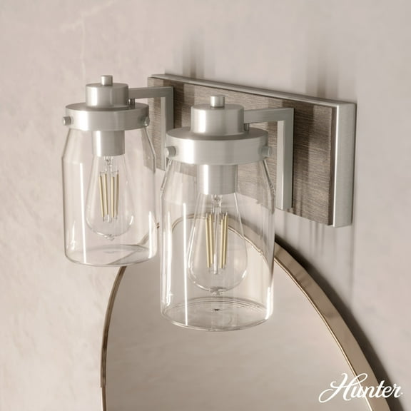 Hunter - Devon Park 2-light Brushed Nickel, Small Vanity Light, Dimmable, Rustic Style, for Bedrooms, Dining, Living Rooms - 48019