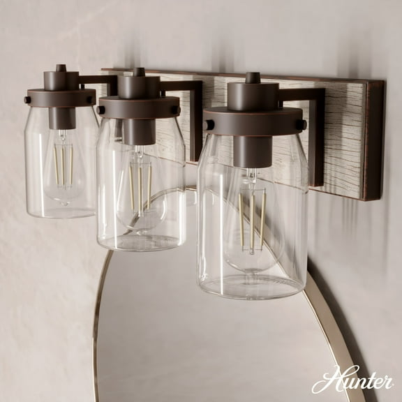 Hunter - Devon Park 3-light Onyx Bengal, Medium Size Vanity Light, Dimmable, Rustic Style, for Bedrooms, Dining, Living Rooms - 48021
