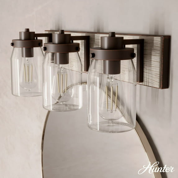 Hunter - Devon Park 3-light Onyx Bengal, Medium Size Vanity Light, Dimmable, Rustic Style, for Bedrooms, Dining, Living Rooms - 48021