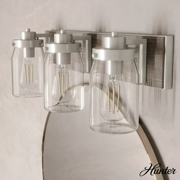 Hunter - Devon Park 3-light Brushed Nickel, Medium Size Vanity Light, Dimmable, Rustic Style, for Bedrooms, Dining, Living Rooms - 48020