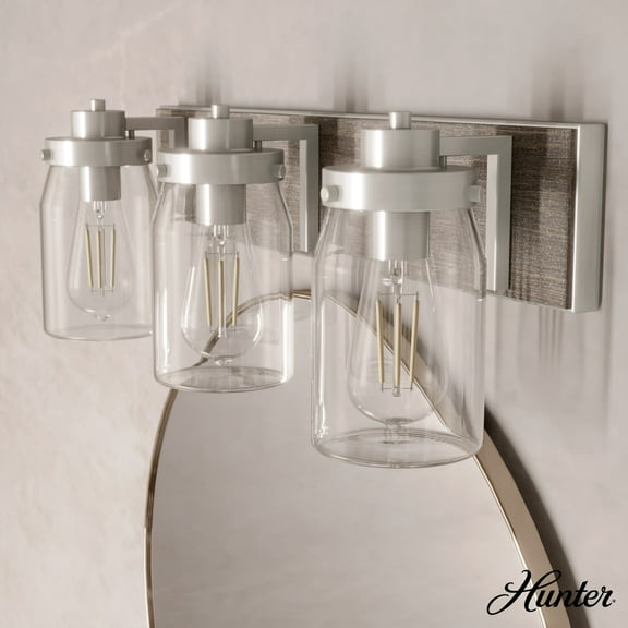 Hunter - Devon Park 3-light Brushed Nickel, Medium Size Vanity Light, Dimmable, Rustic Style, for Bedrooms, Dining, Living Rooms - 48020
