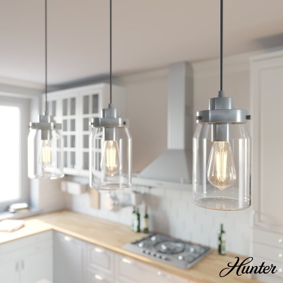 Hunter - Devon Park 3-light Brushed Nickel, Large Cluster Light, Dimmable, Rustic Style, Linear Shaped, for Bedrooms, Dining, Living Rooms - 19156