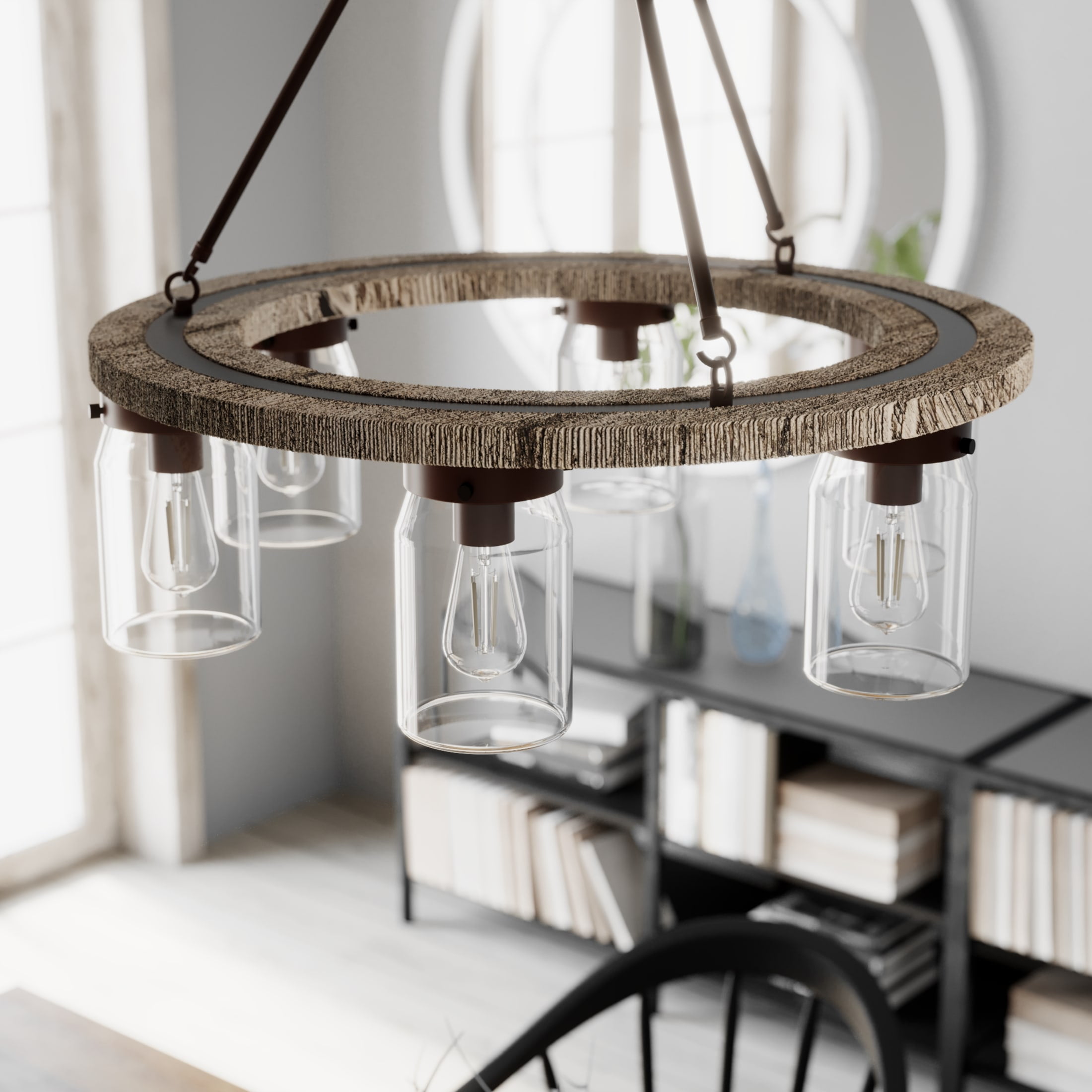 Onyx Bengal Rustic Wood & Bronze 6-Light Chandelier