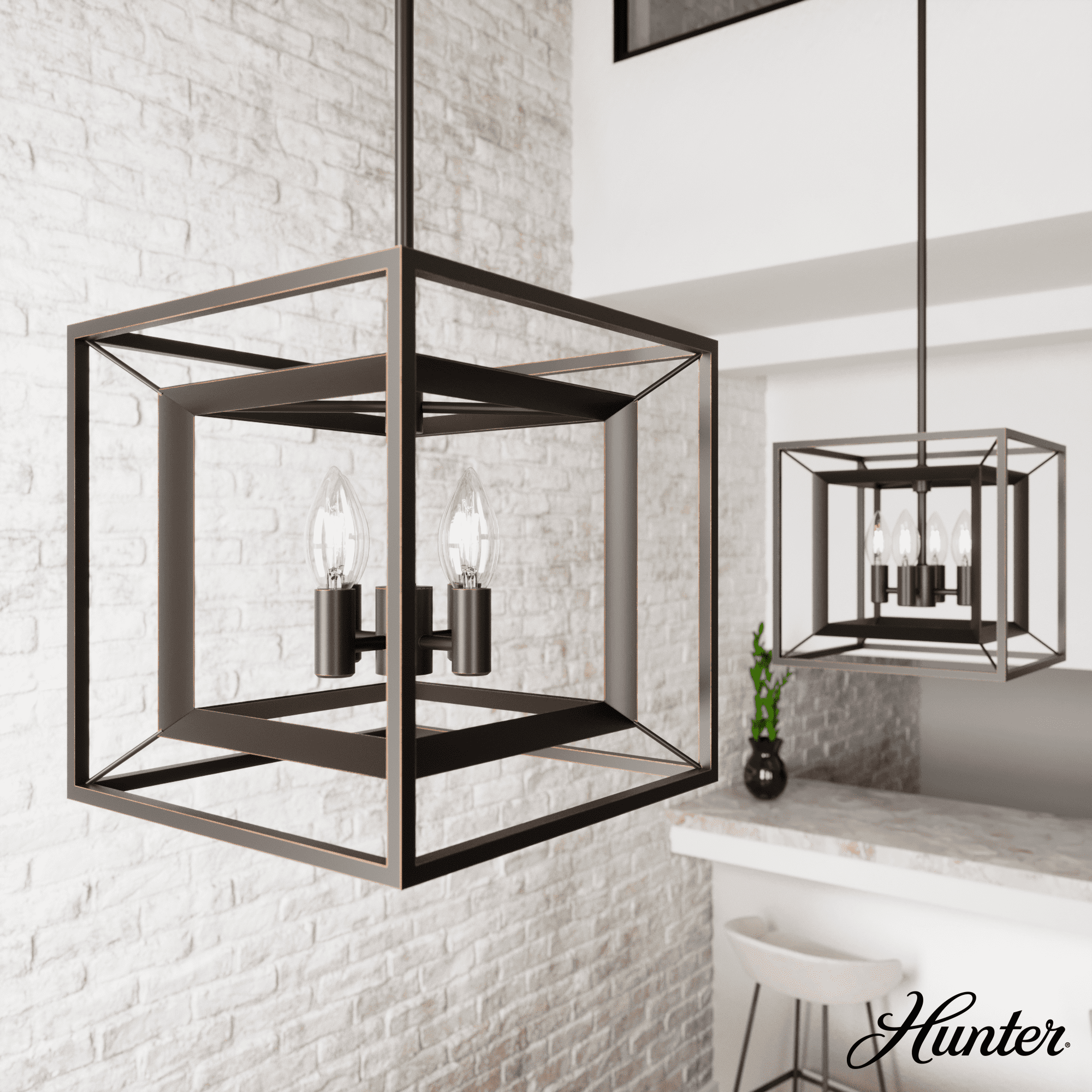 Doherty 12" Bronze and Glass 4-Light Pendant