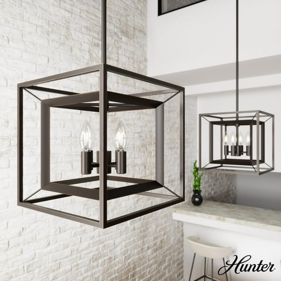 Hunter - Doherty 4-light Onyx Bengal, Medium Size Pendant Light, Dimmable, Industrial Style, Square Shaped, for Bedrooms, Dining, Living Rooms - 19413