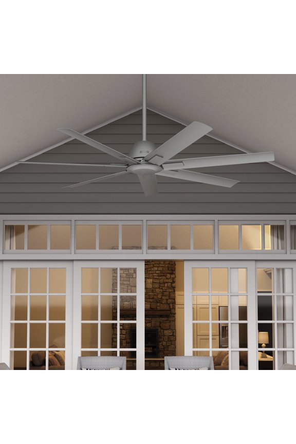 60 inch Outdoor or Indoor Ceiling Fan without Light - Ceiling Fan with Wall Control, For Patio, Garage, or Porch, Quiet, Standard Mount, 7 Blades - Downtown 51589, Matte Silver