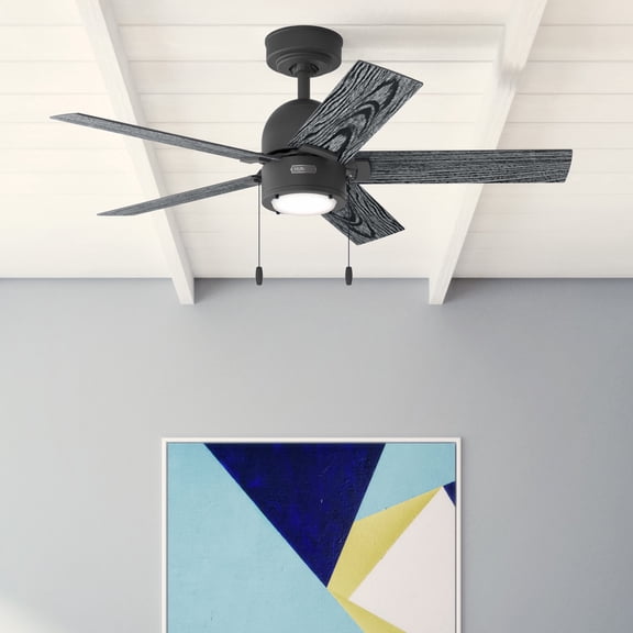 Hunter 44 inch Indoor Ceiling Fan with LED Light - Black Ceiling Fan with Pull Chain, For Bedroom, Living Room, or Kitchen, Standard Mount, No Remote, 5 Blades - Erling 51707, Matte Black