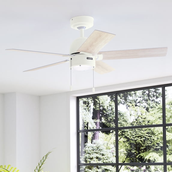 Hunter 44 inch Indoor Ceiling Fan with LED Light - White Ceiling Fan with Pull Chain, For Bedroom, Living Room, or Kitchen, Standard Mount, No Remote, 5 Blades - Erling 51708, Matte White