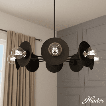 Hunter - Fernando 8-light Matte Black, Large Chandelier, Dimmable, Modern Style, Candle Shaped, for Bedrooms, Kitchens, Dining, Living Rooms - 13089