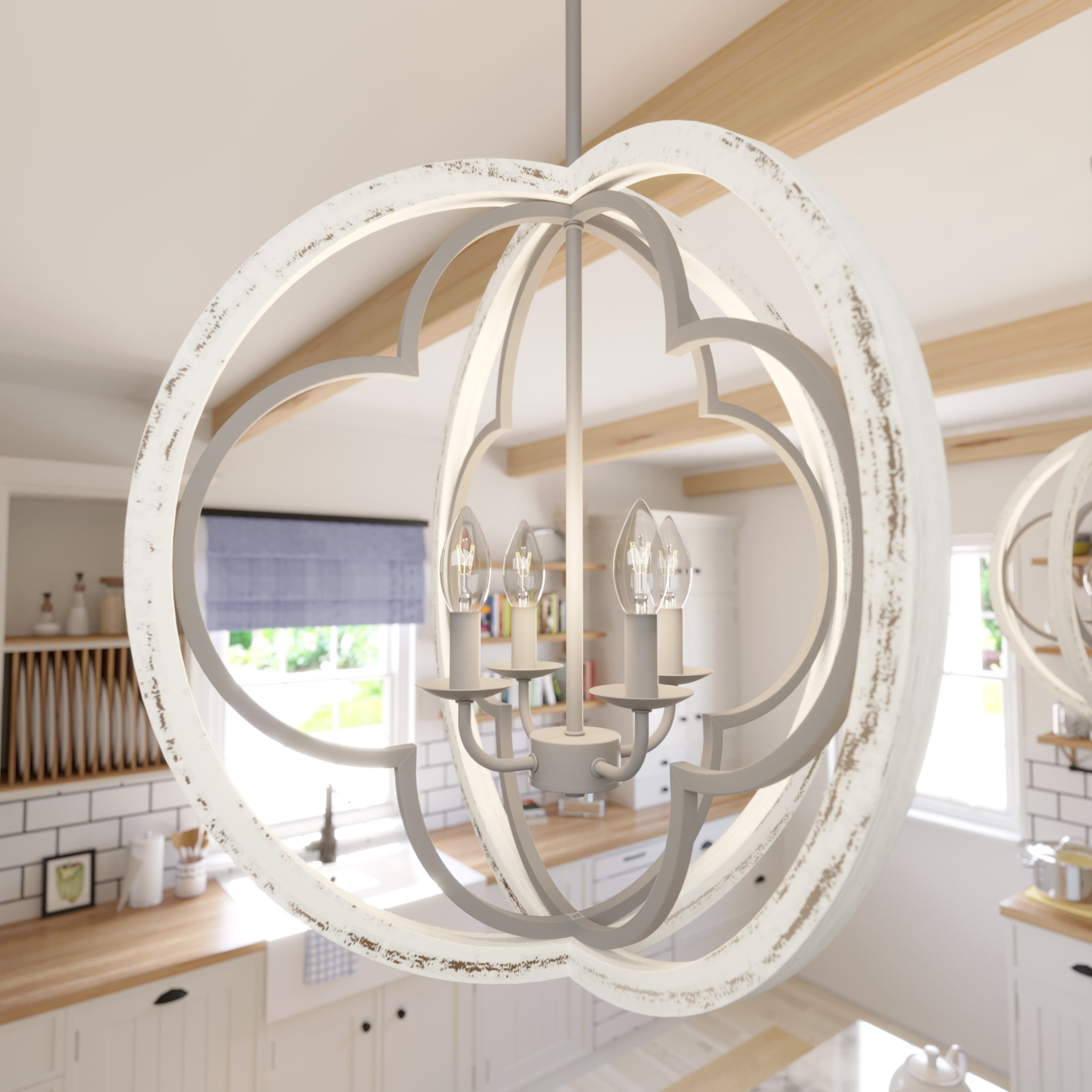 Gablecrest 24" Rustic White Painted Concrete 4-Light Globe Pendant