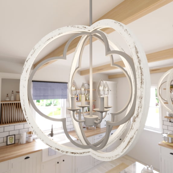 Hunter - Gablecrest 4-light Painted Concrete, Large Pendant Light, Dimmable, Transitional Style, Sphere Shaped, for Bedrooms, Dining, Living Rooms - 19096