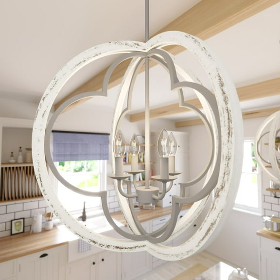 Hunter - Gablecrest 4-light Painted Concrete, Large Pendant Light, Dimmable, Transitional Style, Sphere Shaped, for Bedrooms, Dining, Living Rooms - 19096