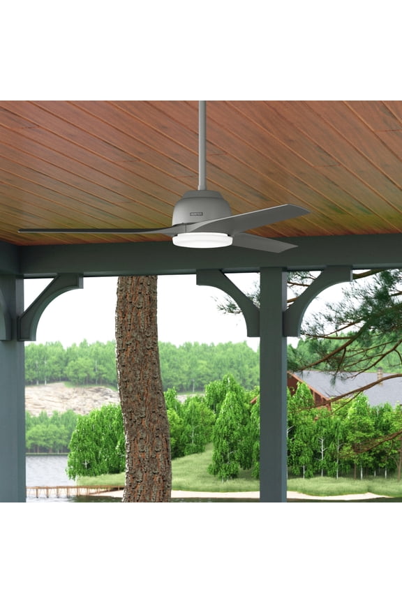 52 inch Outdoor or Indoor Ceiling Fan with LED Light - Ceiling Fan with Wall Control, For Patio, Garage, or Porch, Quiet, Standard Mount, 3 Blades - Gallegos 51586, Matte Silver