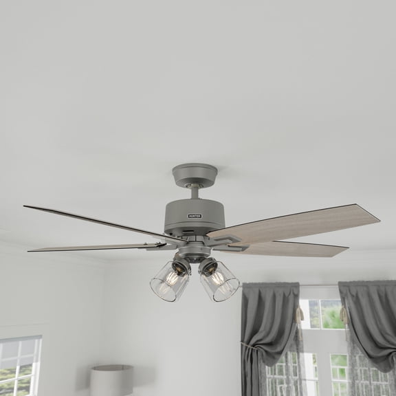 Hunter 52 inch Indoor Ceiling Fan with LED Lights and Remote Control - Standard Mount Ceiling Fan, 5 Blades, For Bedroom, Living Room, or Kitchen - Gatlinburg 52431, Matte Silver