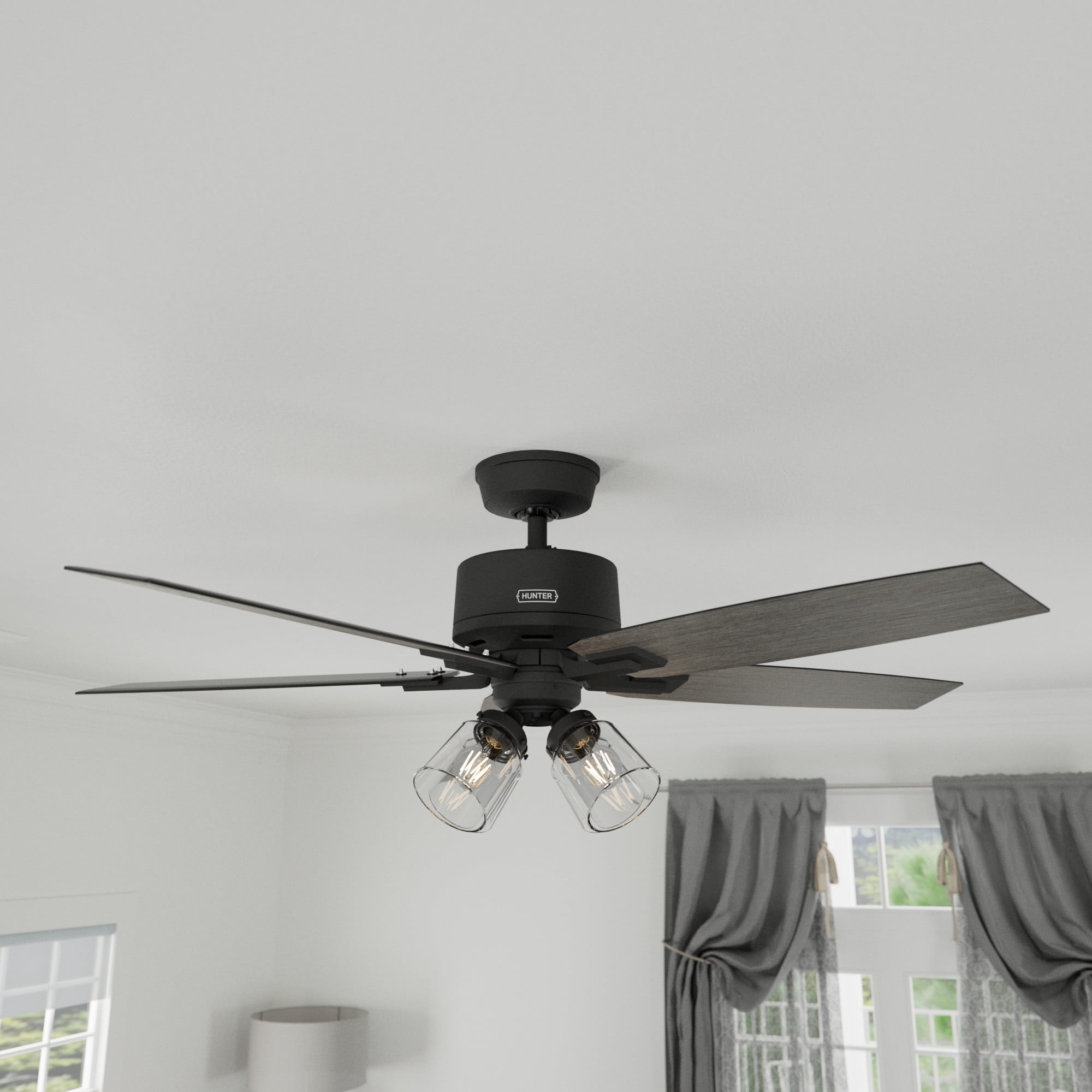 52" Matte Black Ceiling Fan with LED Light and Remote