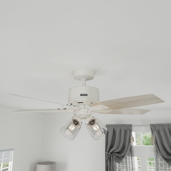 Hunter 44 inch Indoor Ceiling Fan with LED Lights and Remote Control - White Ceiling Fan, Standard Mount, 5 Blades, For Bedroom, Living Room, or Kitchen - Gatlinburg 52426, Matte White