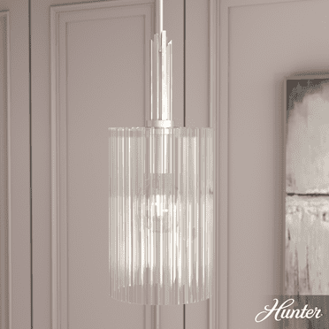 Hunter - Gatz 1-light Brushed Nickel, Small Pendant Light, Dimmable, Modern Style, Cylinder Shaped, for Bedrooms, Kitchens, Dining, Living Rooms - 19790