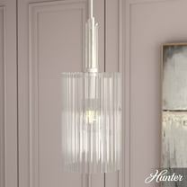 Hunter - Gatz 1-light Brushed Nickel, Small Pendant Light, Dimmable, Modern Style, Cylinder Shaped, for Bedrooms, Dining, Living Rooms - 19790