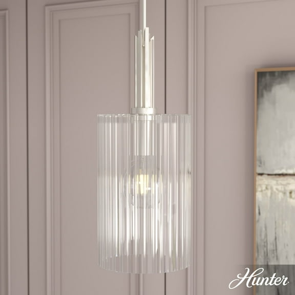 Hunter - Gatz 1-light Brushed Nickel, Small Pendant Light, Dimmable, Modern Style, Cylinder Shaped, for Bedrooms, Dining, Living Rooms - 19790