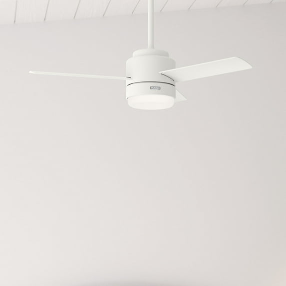 Hunter - Gilmour Indoor/Outdoor Ceiling Fan With Light, Remote, 44-inch, Matte White, Casual-style, 3-speed WhisperWind Motor, 51846, for Porches, Bathrooms