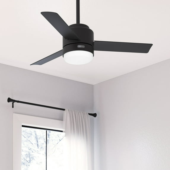 Hunter - Gilmour Indoor/Outdoor Ceiling Fan With Light, Remote, 44-inch, Matte Black, Casual-style, 3-speed WhisperWind Motor, 51844, for Porches, Bathrooms