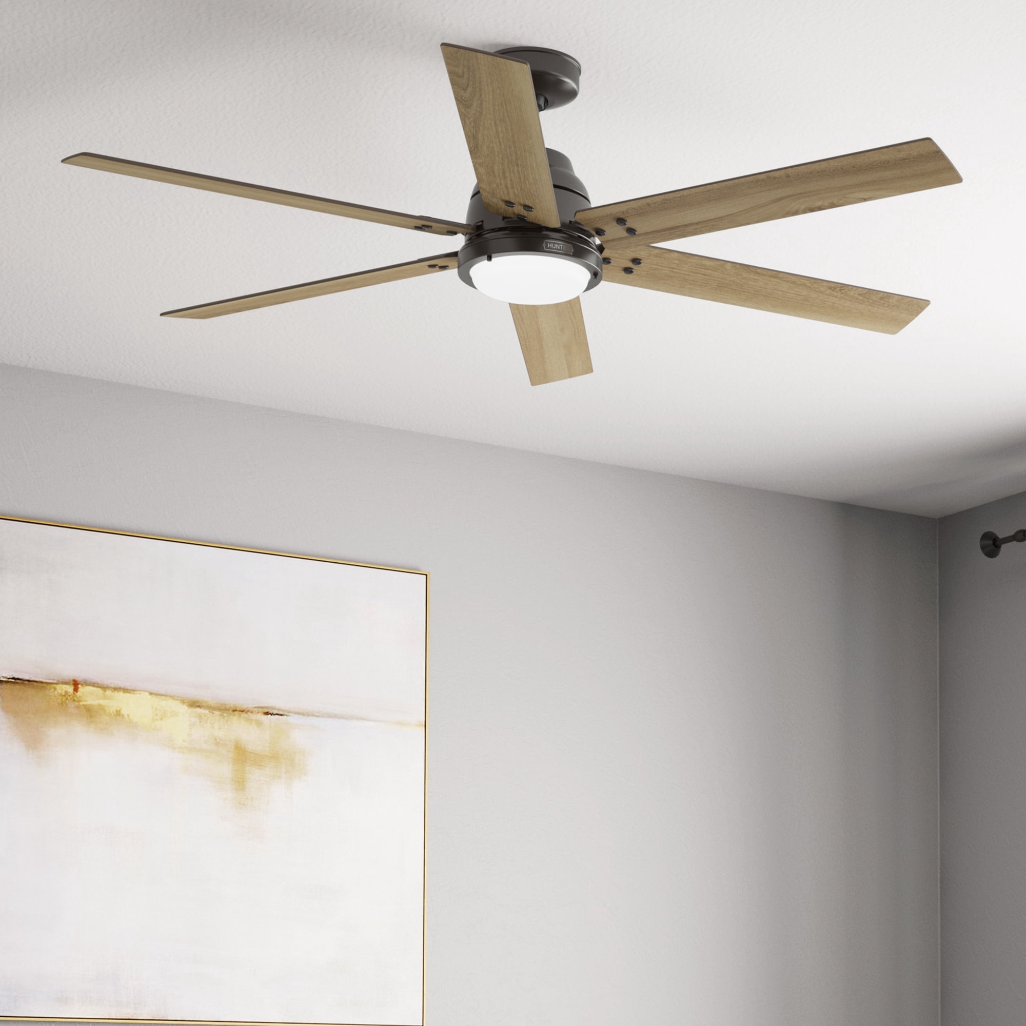 Hunter 60 inch Indoor Ceiling Fan with LED Light and Remote Control - Smart Ceiling Fan, Standard Mount, 6 Blades, For Bedroom or Living Room, Quiet - Gravity 51885, Noble Bronze