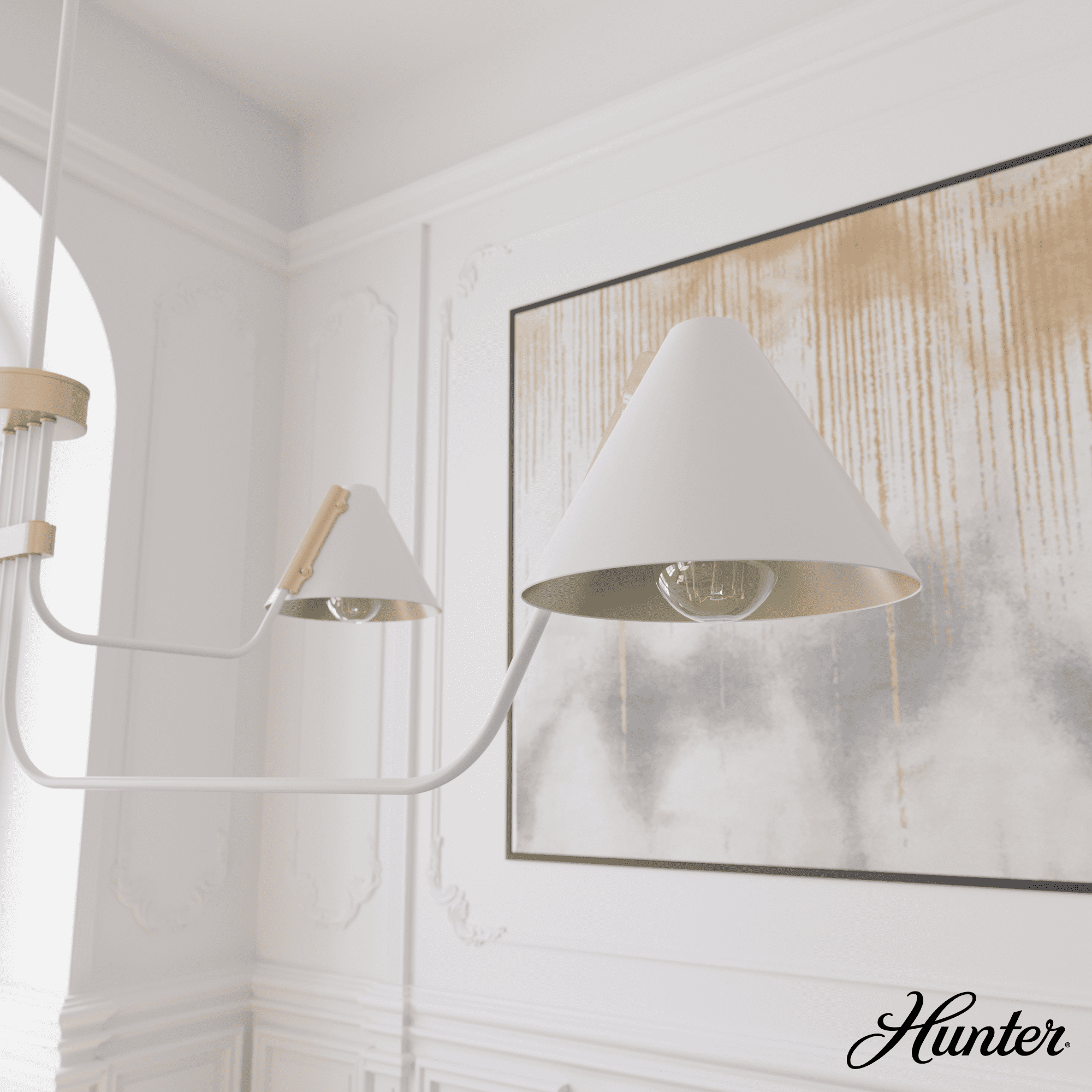 Matte White Mid-Century Inspired 4-Light Geometric Chandelier