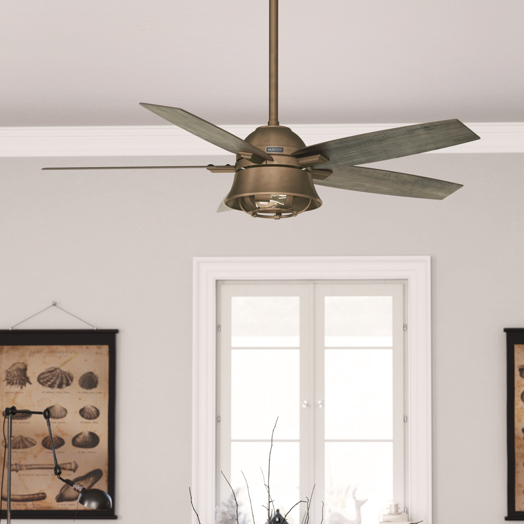 Hampshire 52" Weathered Copper Ceiling Fan with Grey Pine Blades and LED