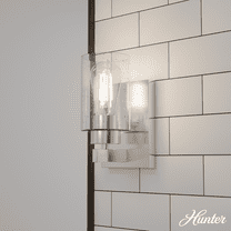 Hunter - Hartland 1-light Brushed Nickel, Small Sconce Light, Dimmable, Transitional Style, for Bedrooms, Kitchens, Dining, Living Rooms - 13071