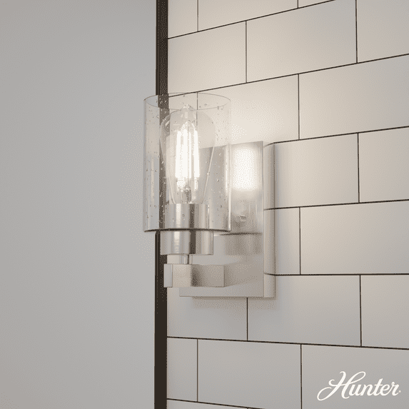 Hunter - Hartland 1-light Brushed Nickel, Small Sconce Light, Dimmable, Transitional Style, for Bedrooms, Kitchens, Dining, Living Rooms - 13071