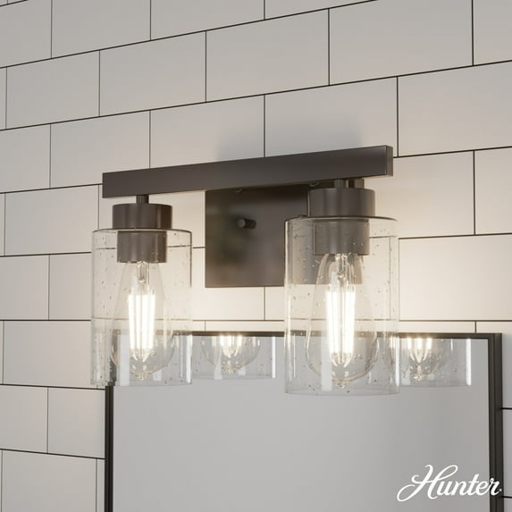 Hunter - Hartland 2-light Noble Bronze, Small Vanity Light, Dimmable, Transitional Style, for Bedrooms, Dining, Living Rooms - 13076