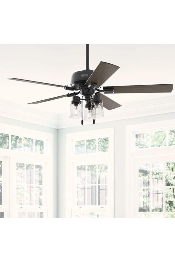 52 inch Indoor Ceiling Fan with LED Lights - Black Ceiling Fan with Pull Chain, For Bedroom, Living Room, or Kitchen, Standard Mount, No Remote, 5 Blades - Hartland 51745, Matte Black