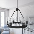 thumbnail image 1 of Hunter - Hartland 6-light Noble Bronze, Large Chandelier, Dimmable, Casual Style, Wagon Wheel Shaped, for Bedrooms, Kitchens, Dining, Living Rooms - 19162, 1 of 9