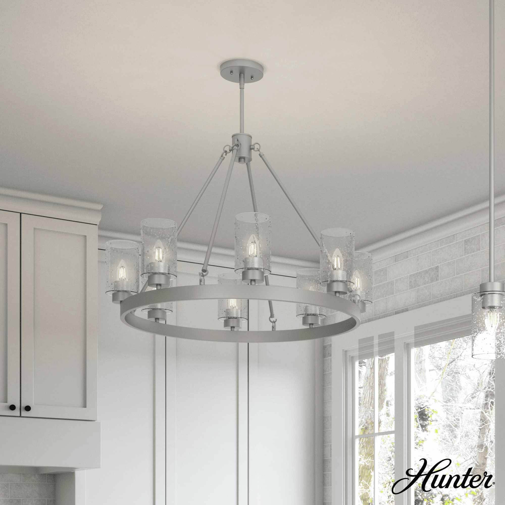 Hartland Matte Silver 8-Light Seeded Glass Candle Chandelier