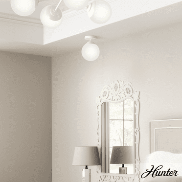 Hunter - Hepburn 1-light Matte White, Small Flush Mount Light, Dimmable, Modern Style, Globe Shaped, for Bedrooms, Kitchens, Dining, Living Rooms - 19021