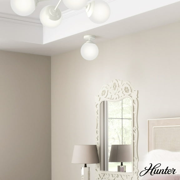 Hunter - Hepburn 1-light Matte White, Small Flush Mount Light, Dimmable, Modern Style, Globe Shaped, for Bedrooms, Dining, Living Rooms - 19021