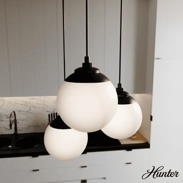 Hunter - Hepburn 3-light Matte Black, Medium Size Cluster Light, Dimmable, Mid Century Modern Style, Round Shaped, for Bedrooms, Kitchens, Dining, Living Rooms - 19757