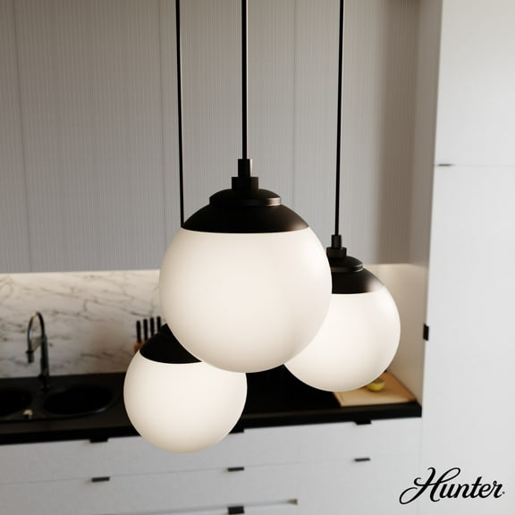 Hunter - Hepburn 3-light Matte Black, Medium Size Cluster Light, Dimmable, Mid Century Modern Style, Round Shaped, for Bedrooms, Dining, Living Rooms - 19757