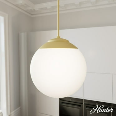 Hunter - Hepburn 3-light Modern Brass, Medium Size Pendant Light, Dimmable, Mid Century Modern Style, Globe Shaped, for Bedrooms, Kitchens, Dining, Living Rooms - 19850