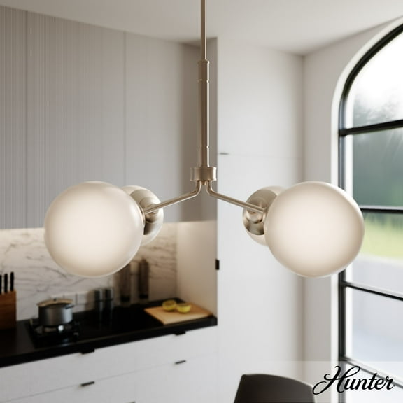 Hunter - Hepburn 4-light Brushed Nickel, Large Chandelier, Dimmable, Modern Style, Sputnik Shaped, for Bedrooms, Dining, Living Rooms - 13208