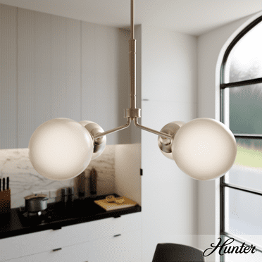 Hunter - Hepburn 4-light Brushed Nickel, Large Chandelier, Dimmable, Modern Style, Sputnik Shaped, for Bedrooms, Kitchens, Dining, Living Rooms - 13208