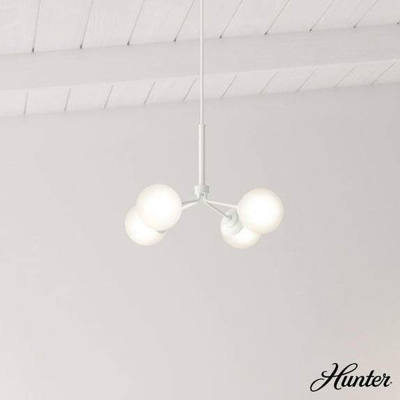 Hunter - Hepburn 4-light Matte White, Large Chandelier, Dimmable, Modern Style, Sputnik Shaped, for Bedrooms, Kitchens, Dining, Living Rooms - 19017