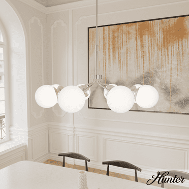 Hunter - Hepburn 8-light Brushed Nickel, Extra Large Chandelier, Dimmable, Mid Century Modern Style, Sputnik Shaped, for Bedrooms, Kitchens, Dining, Living Rooms - 19869
