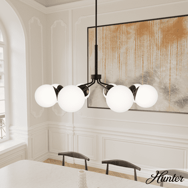 Hunter - Hepburn 8-light Matte Black, Extra Large Chandelier, Dimmable, Mid Century Modern Style, Sputnik Shaped, for Bedrooms, Kitchens, Dining, Living Rooms - 19870