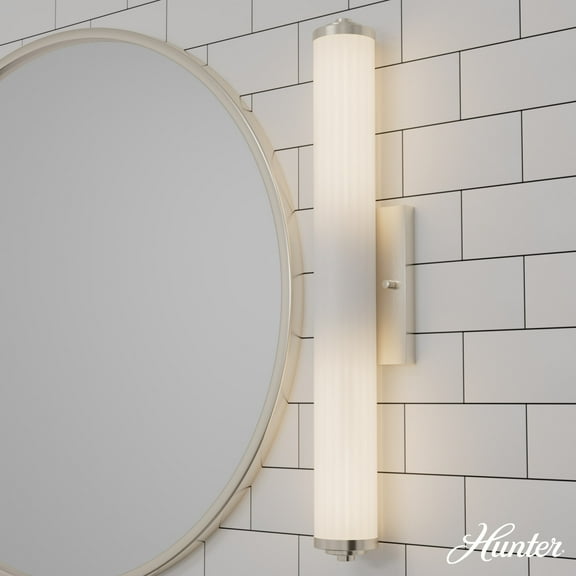 Hunter - Holly Grove 2-light Brushed Nickel, Medium Size Vanity Light, Dimmable, Formal Style, for Bedrooms, Dining, Living Rooms - 19936