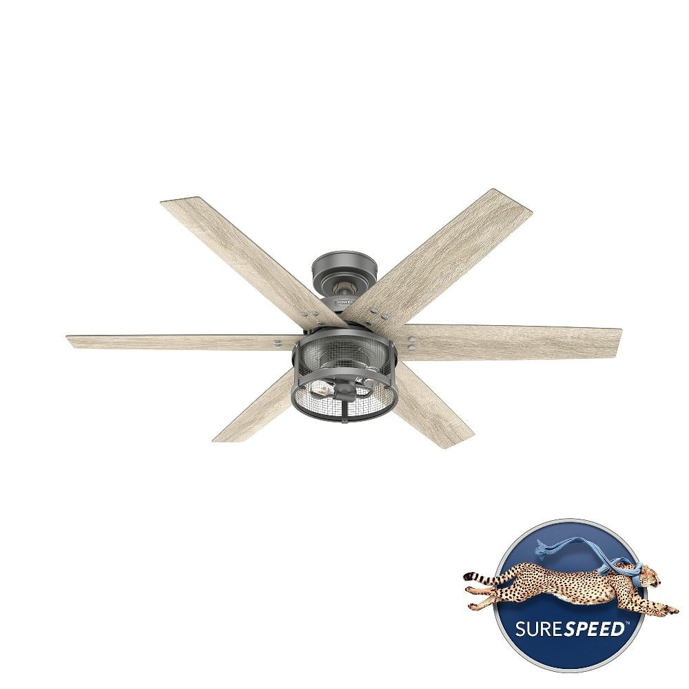 52" Matte Silver 6-Blade Ceiling Fan with LED Light and Remote