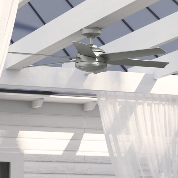 Hunter 52 inch Outdoor or Indoor Ceiling Fan No Light - Ceiling Fan without Light, For Patio, Porch, Garage, or Living Room, Standard Mount, 6 Blades, Wall Control - Jetty 51202, Matte Silver