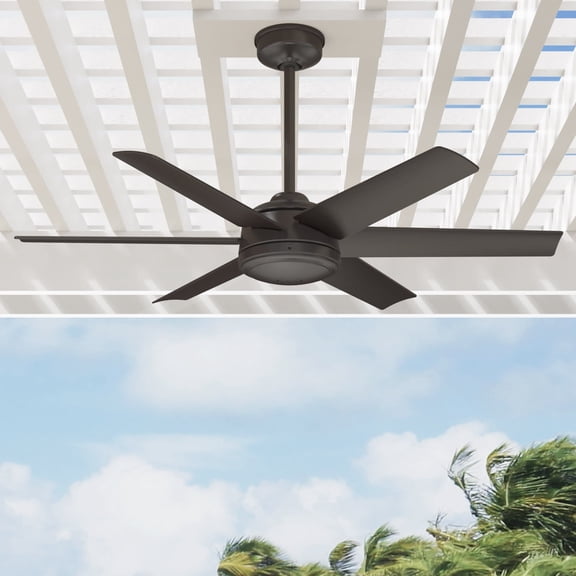 Hunter 52 inch Outdoor or Indoor Ceiling Fan No Light - Bronze Ceiling Fan without Light, For Patio, Porch, Garage, or Living Room, Standard Mount, 6 Blades, Wall Control - Jetty 51203, Noble Bronze