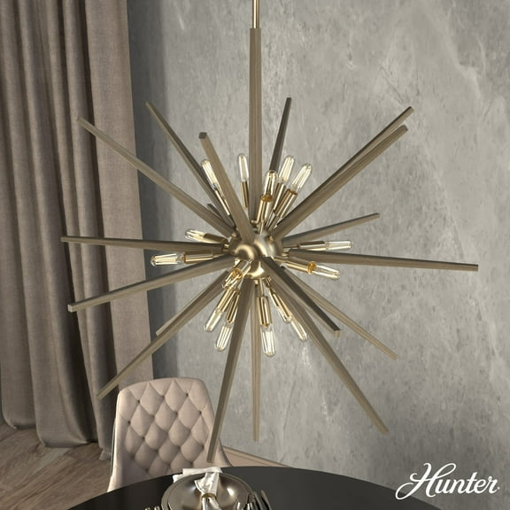 Hunter - Jupiter Star 18-light Alturas Gold, Extra Large Pendant Light, Dimmable, Sputnik Shaped, for Bedrooms, Dining, Living Rooms - 19343